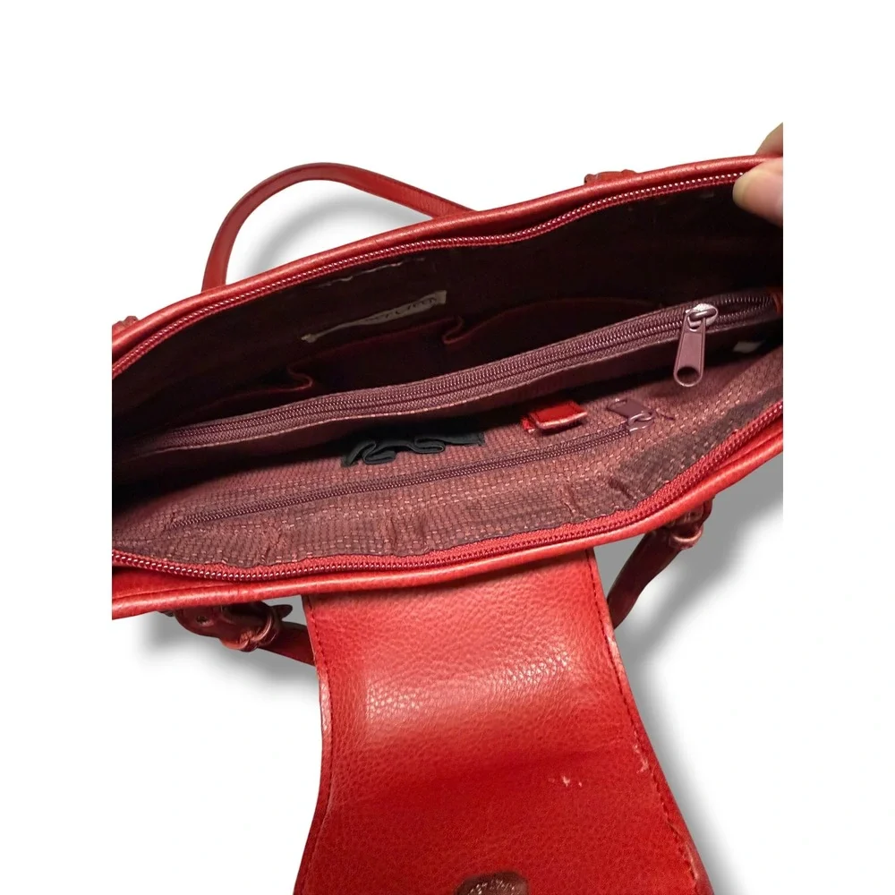 Coldwater Creek‎ Red Leather Shoulder Bag Heart Silver Tote Purse Multi Pocket